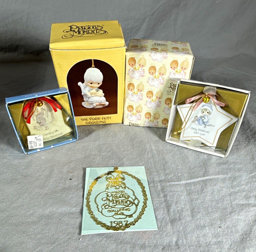 Vintage Precious Moments Christmas Ornaments & Collectibles Lot – 5 Pieces Total